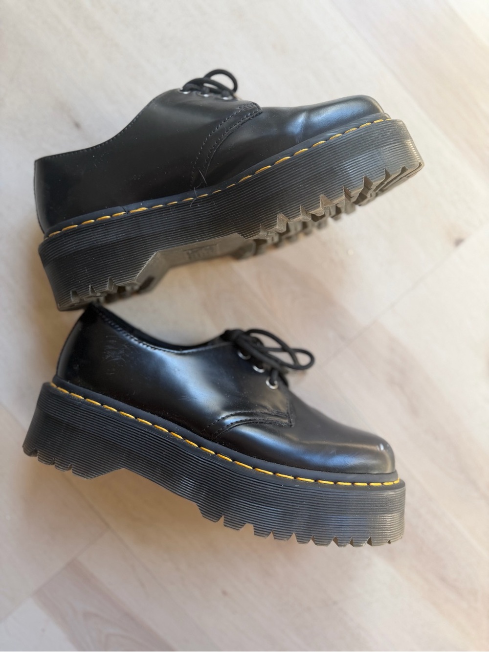 Dr. Martens 1461 Quad Chunky Platform Shoes Smooth Black Leather Goth Alt 90’s